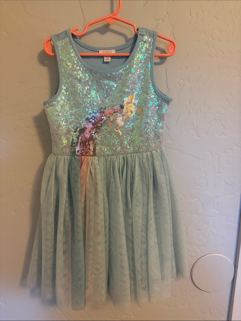 Sequin Unicorn Tulle Dress for Girls - Aqua